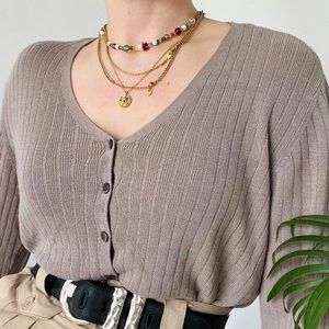 Y2K brown beige cardigan sweater